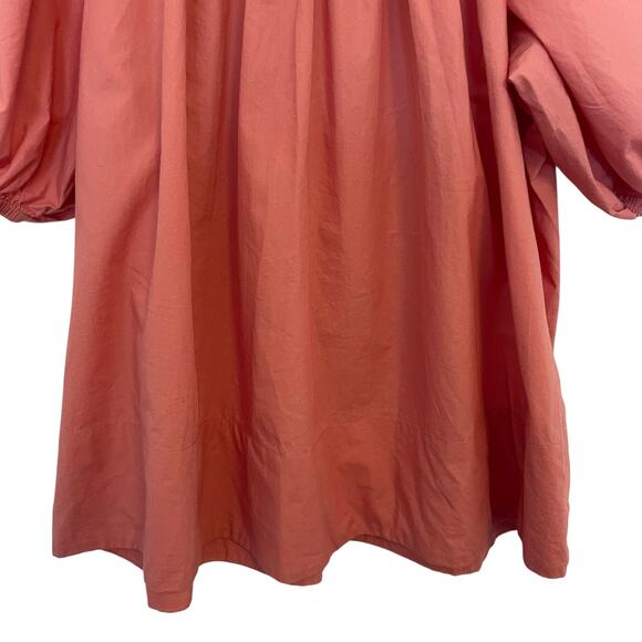 J.Crew Smocked Neck Puff Sleeve Lace Up Back Poplin Top Pink Womens Size Large - Picture 4 of 11